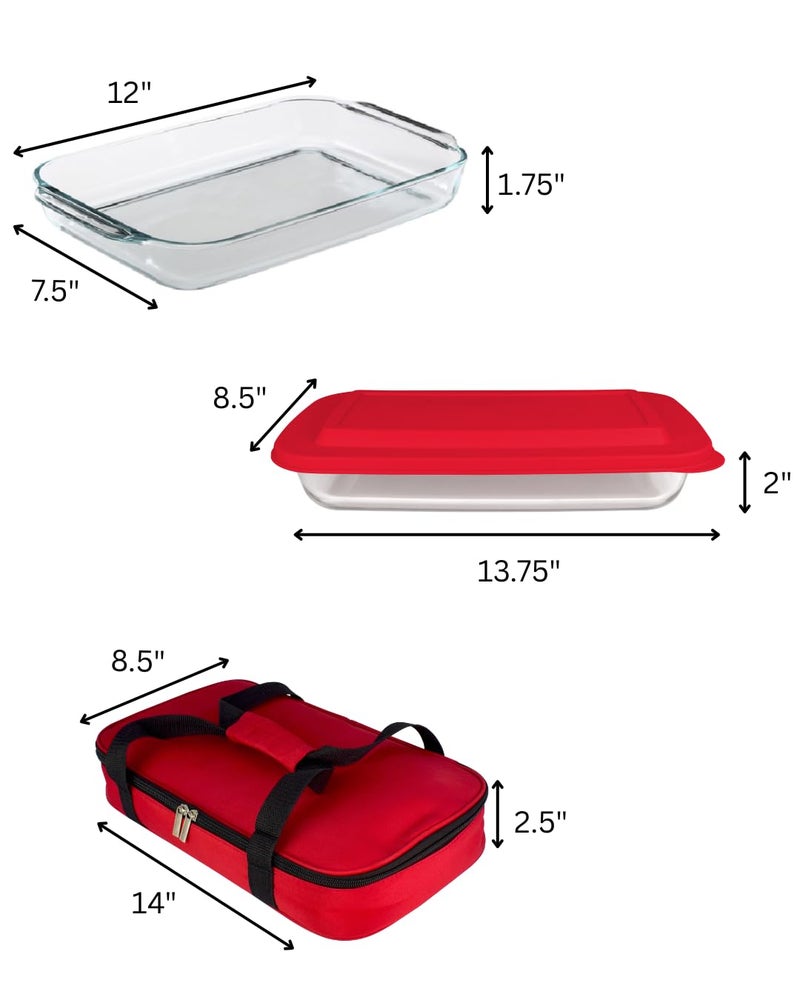 Le Regalo HW1236 Glass Casserole with Insulated Bag, Ideal for Picnic, Potluck, Hiking & Beach Trip-Retains Hot and Cold Temperature of Food, Overall12 "x 7.5"x2 "- Red - Image 3